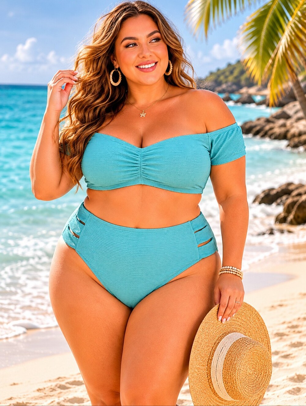 🌊✨ NWT Plus Size Aqua Textured Bikini Set 3X (24W-26W) Beach Vacation Swimwear